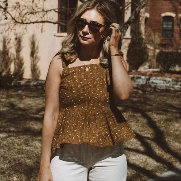 NWOT Madewell Rosalie Tie-Strap Top in Daisy Stitch Peplum Size XXL - Picture 12 of 17